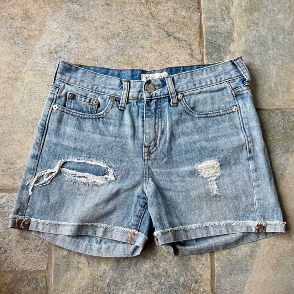 Madewell Distressed High-Rise Denim Shorts Size 25 – Y2K Vintage Light‎ Wash